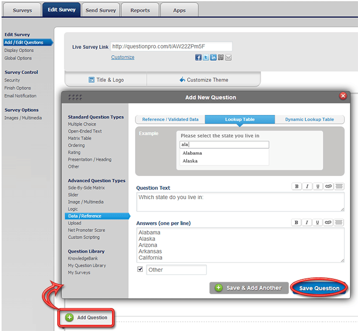 QuestionPro's New Lookup Table