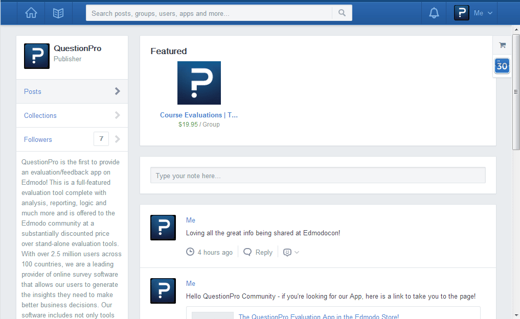 QuestionPro Publisher Profile on Edmodo