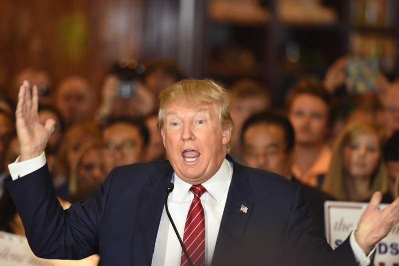 Donald Trump gestures emphatically