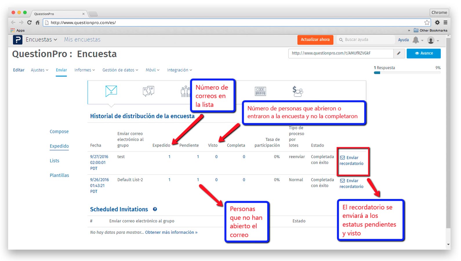 cómo realizar un recordatorio de encuesta