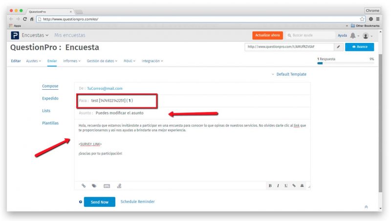Pasos para realizar un recordatorio de encuesta QuestionPro