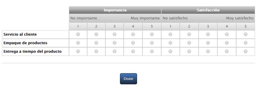 tipo de pregunta matriz para investigación de mercados