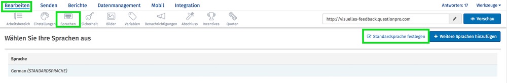Online Umfrage Sprache auswahl