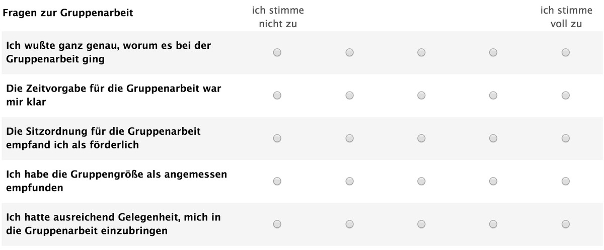 Bildungsevaluation Gruppenarbeit Schule Fragebogen