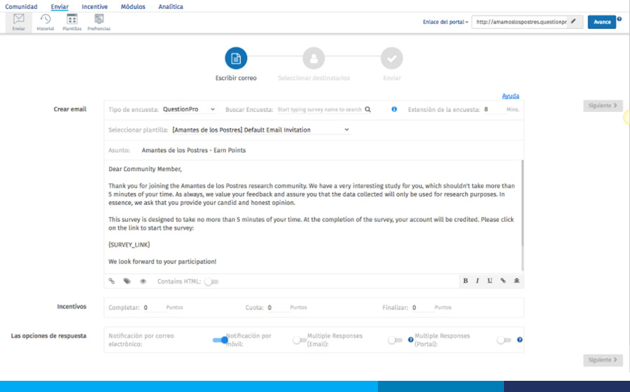 Pasos para el envío de invitaciones a encuestas