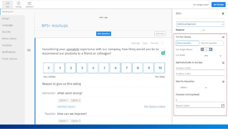 configurar pregunta tipo nps+