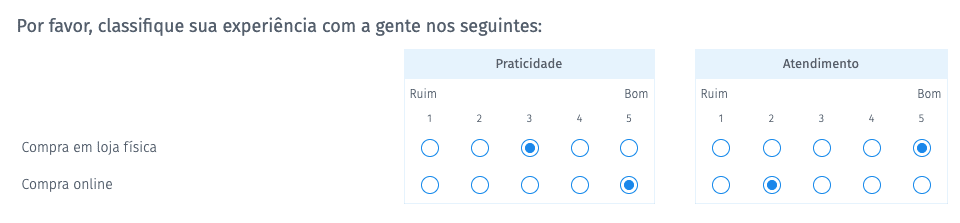 pergunta matriz lado a lado