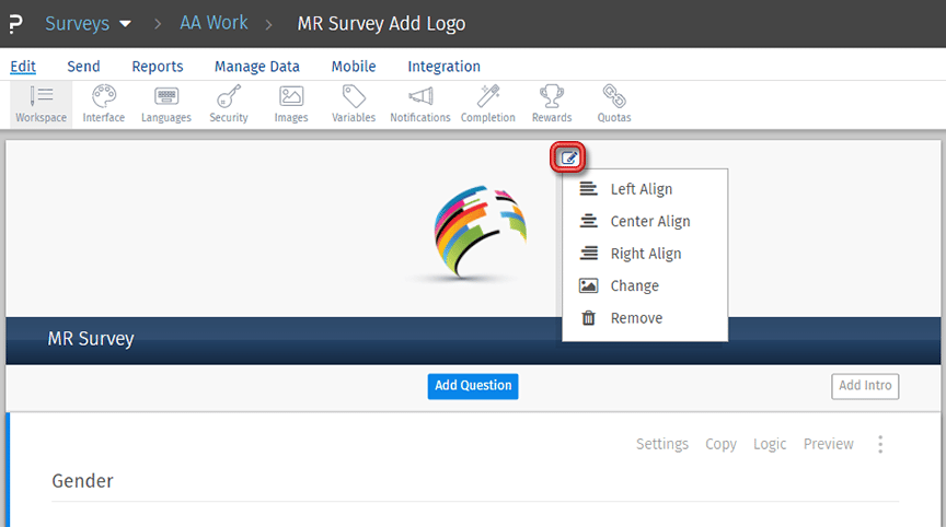 Edit logo in a survey