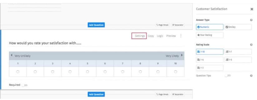 ajustes del panel de control CX QuestionPro