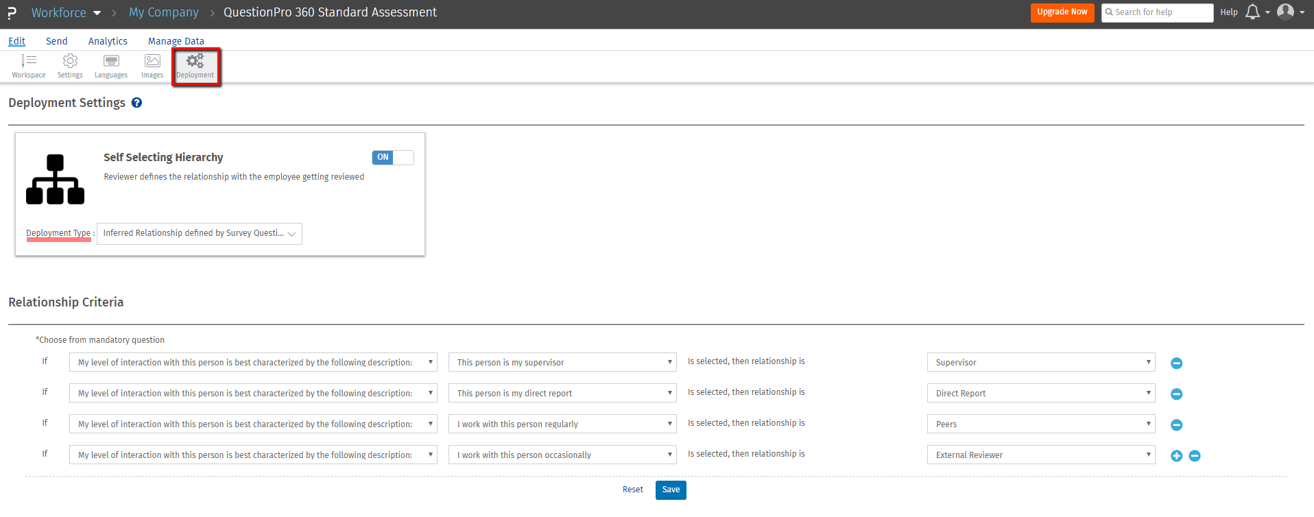 self-select hierarchy-Inferred Relationship defined by Survey Questions