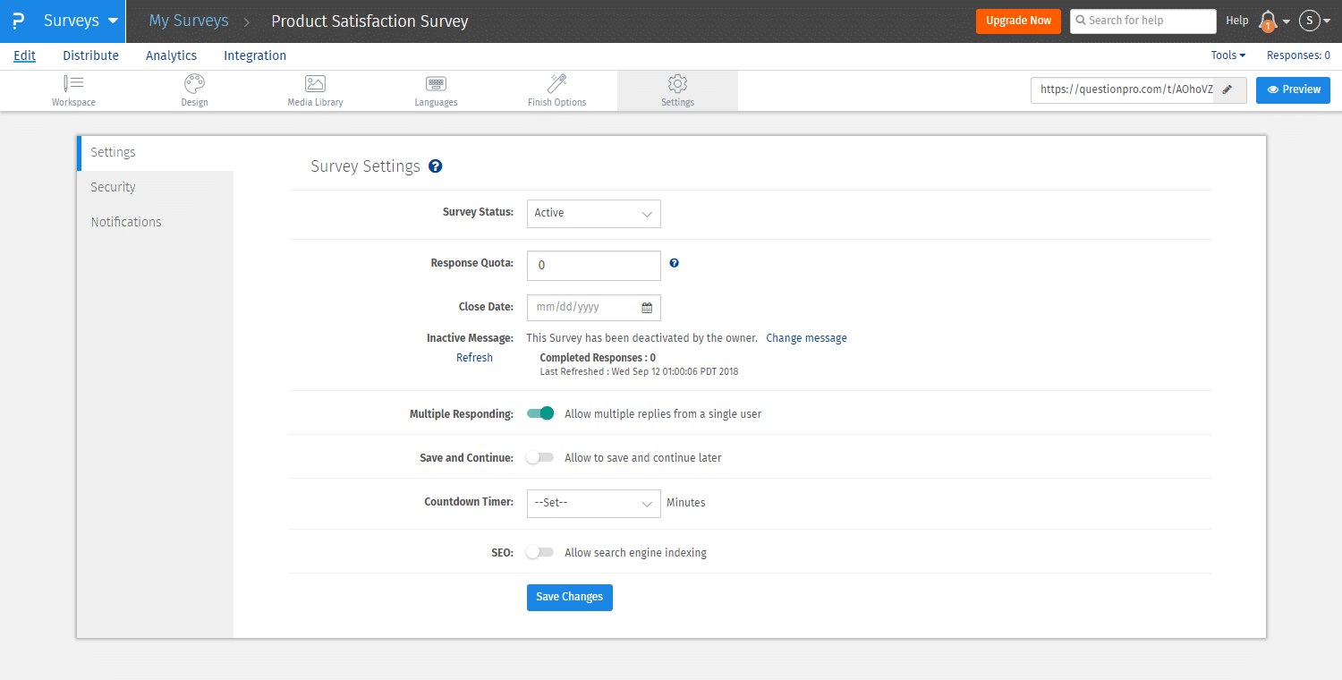 Edit Survey Settings