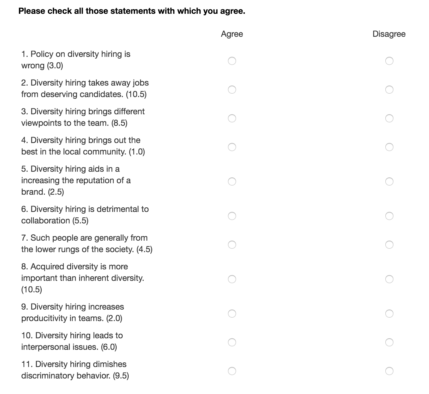 Question sur l'échelle de Thurstone