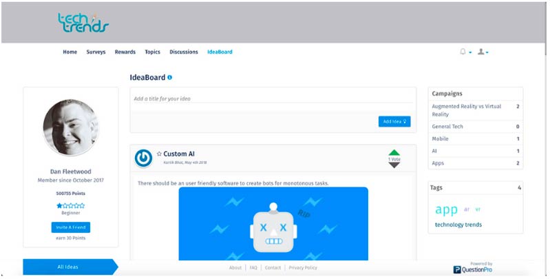 Quadro de ideias das Comunidades QuestionPro