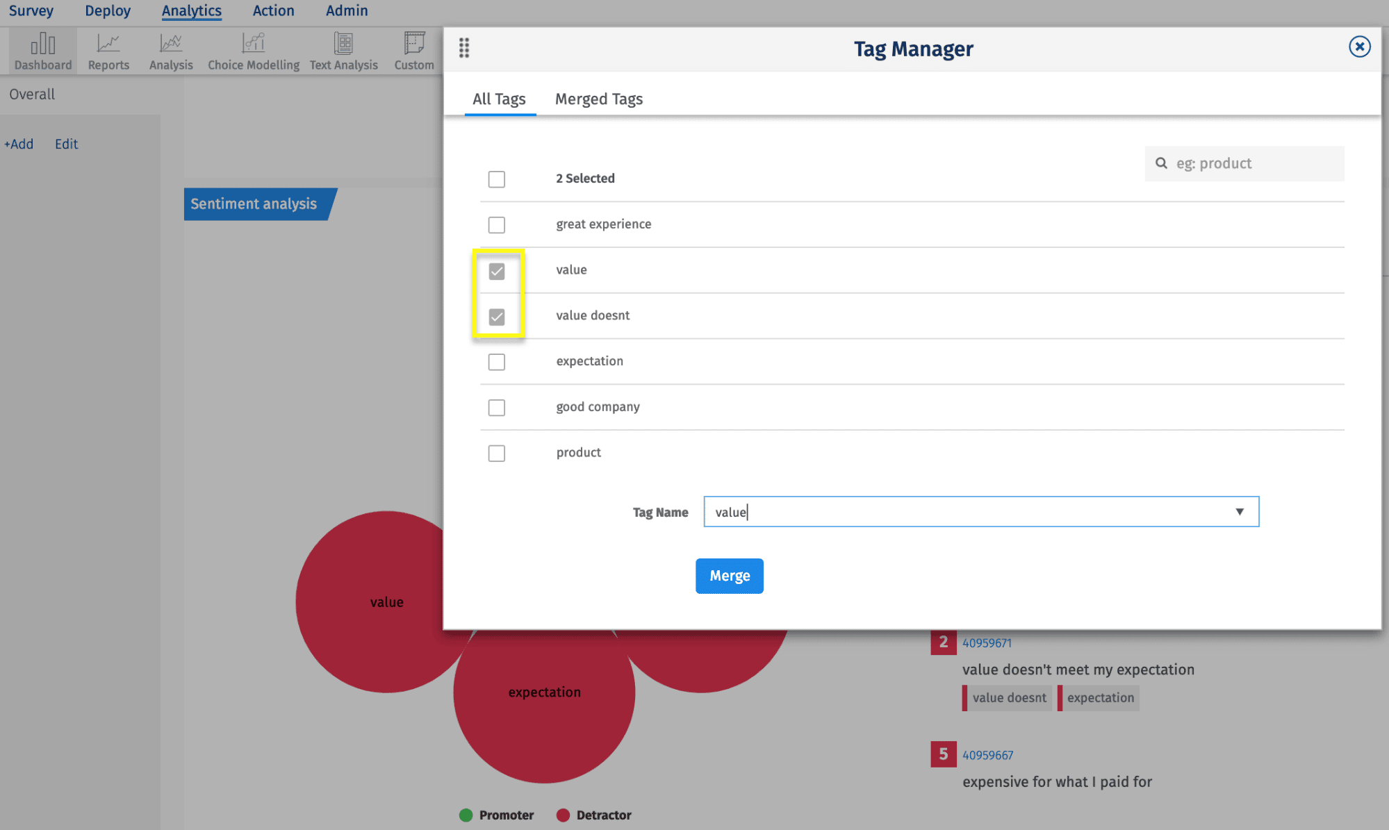 Merge Tags CX Sentiment Analysis