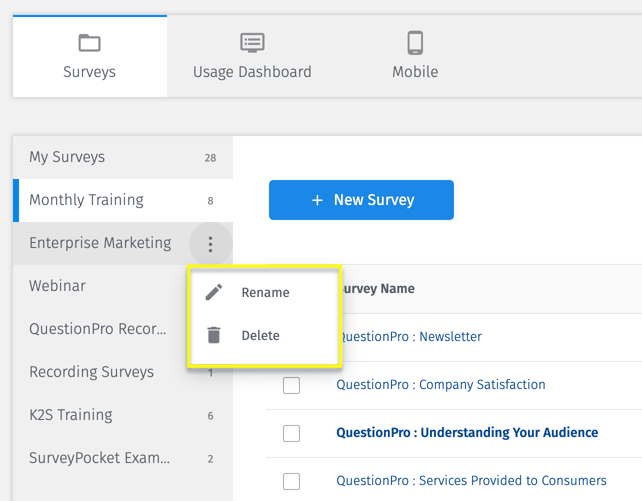 Rename and Delete Survey Folders