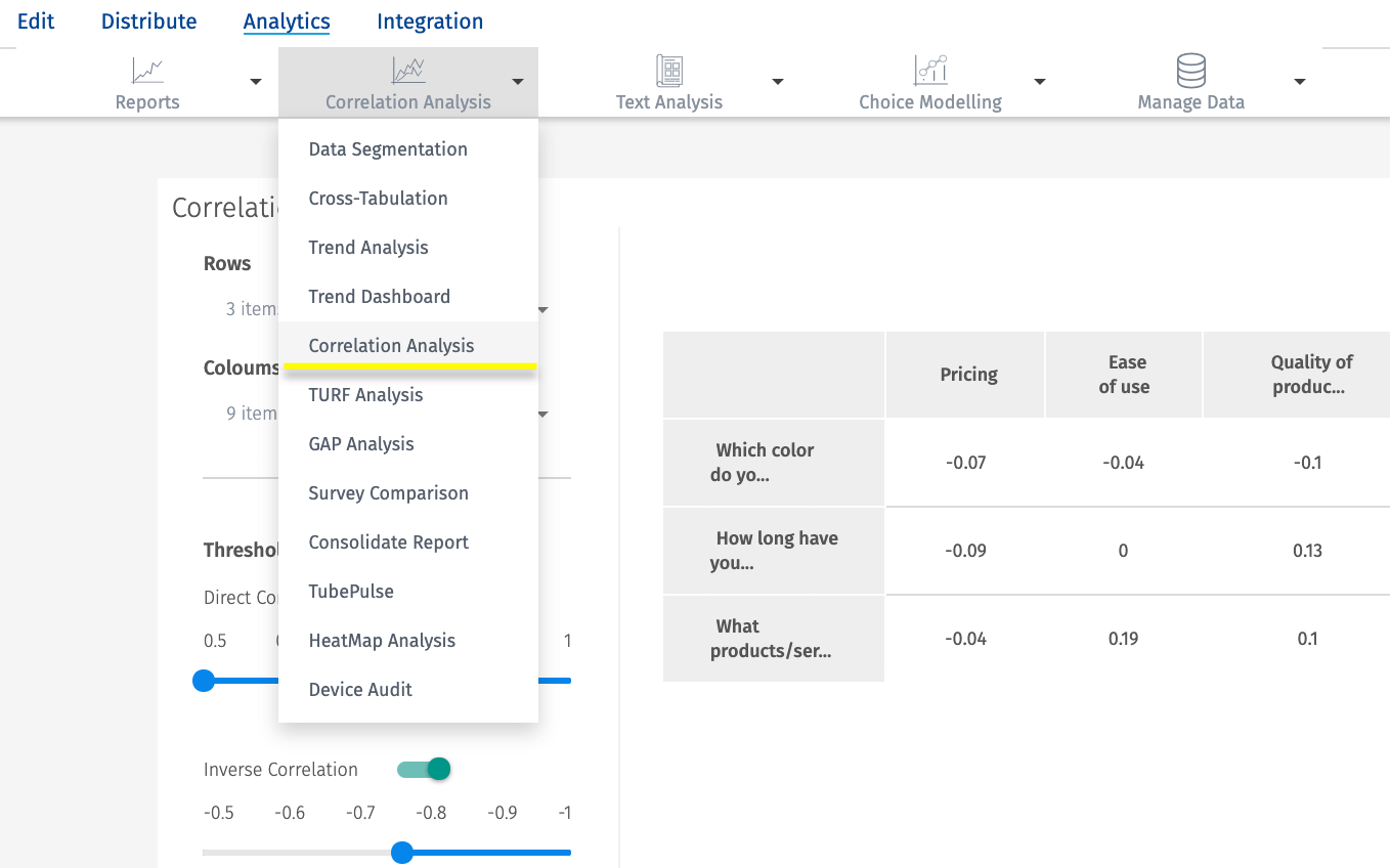 Setup correlation analysis