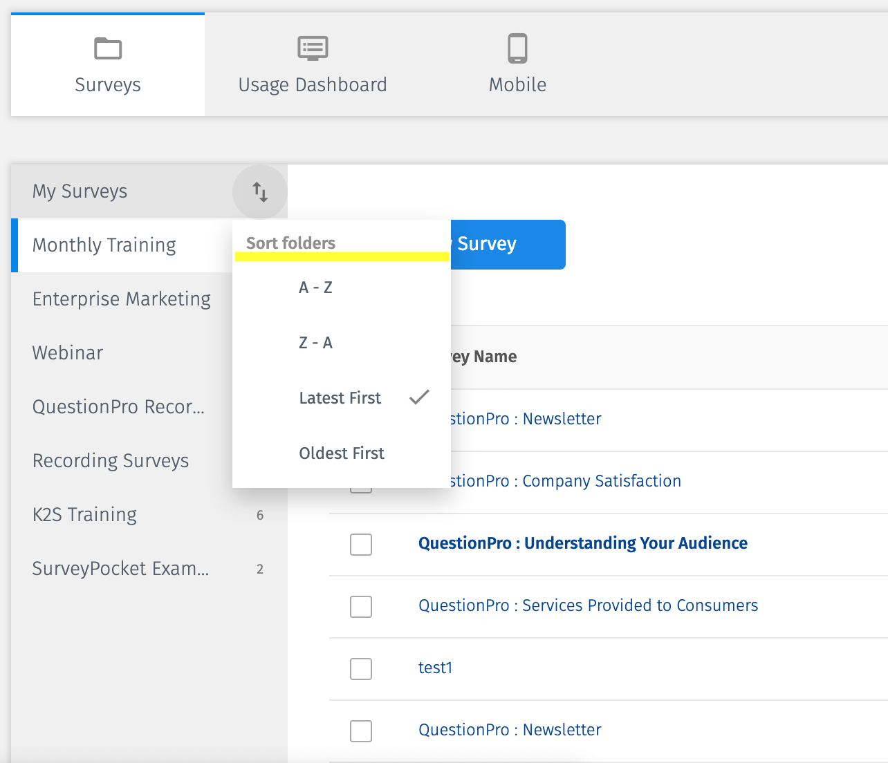 Sort Survey Folders Custom