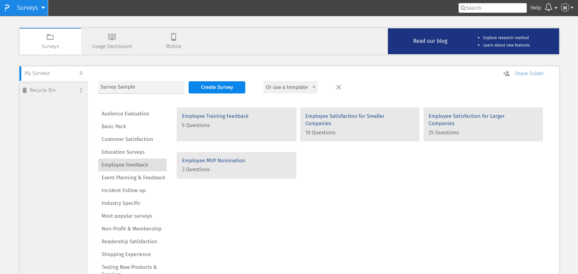Create-a-survey-using-templates