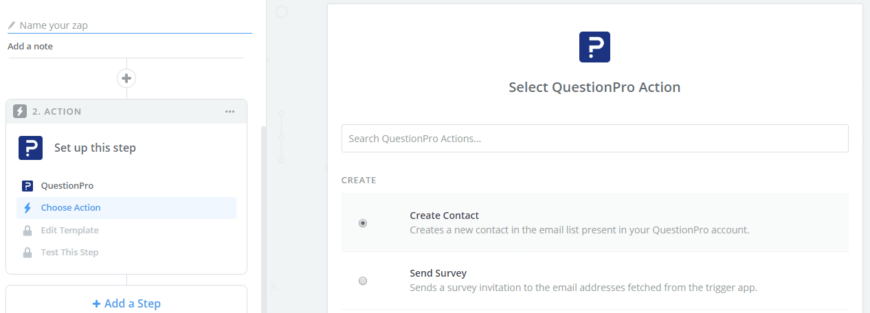 Create a contact in QuestionPro using Zapier integration
