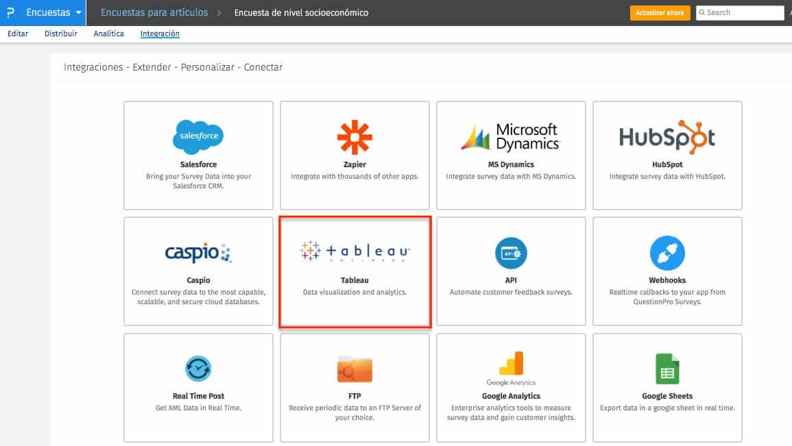 integrar QuestionPro y Tableu