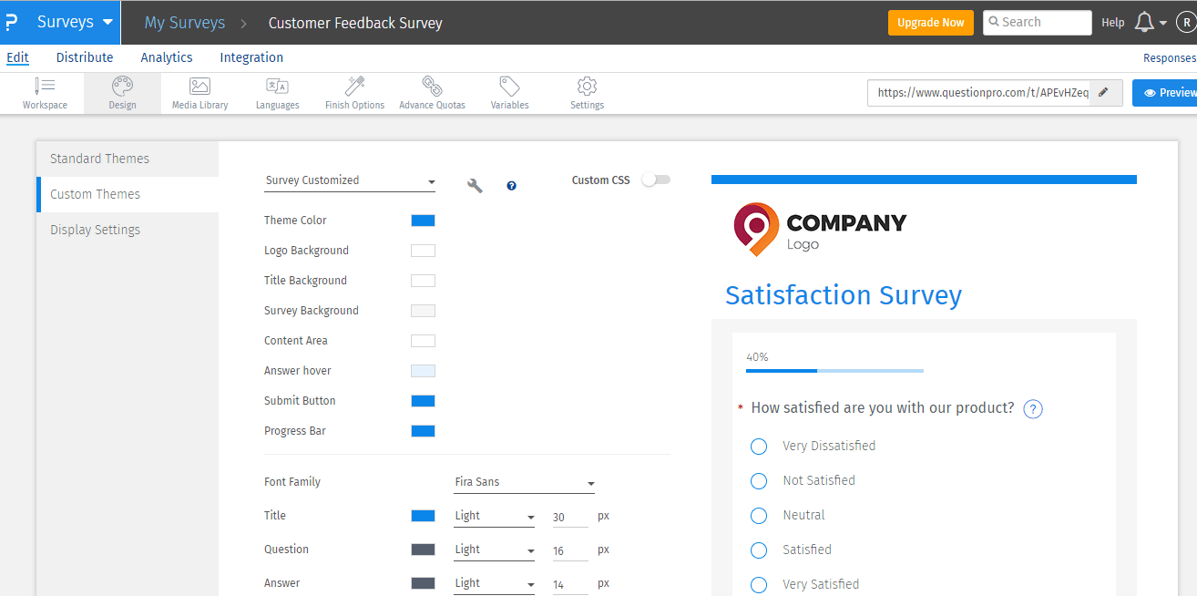 options de finition de l'enquête