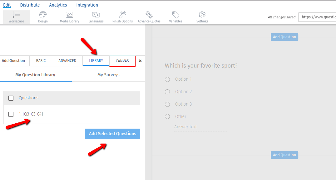 add question to online survey creator library