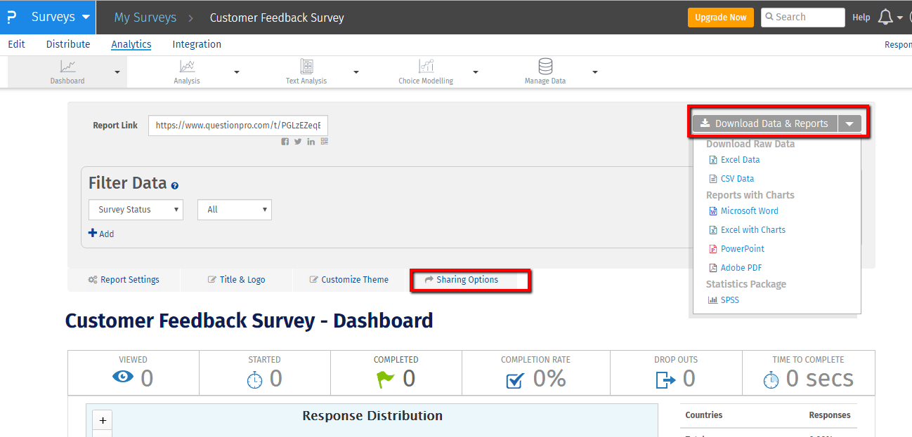 Share reports using an online survey creation software