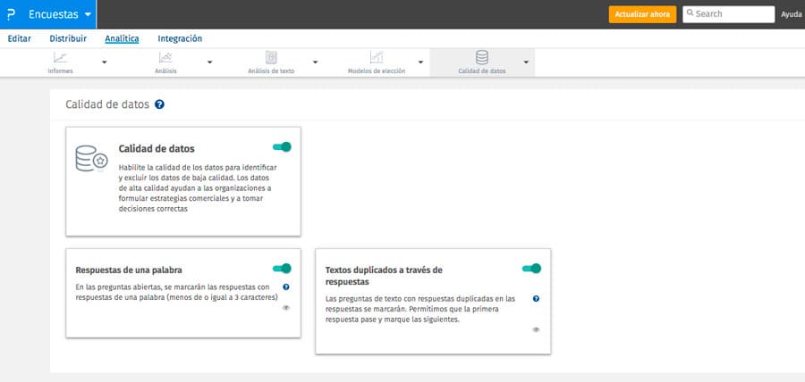 activar calidad de datos de una encuesta