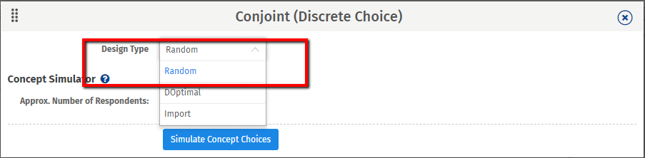 discrete choice conjoint design type