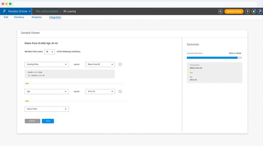 filtros para segmentar paneles online