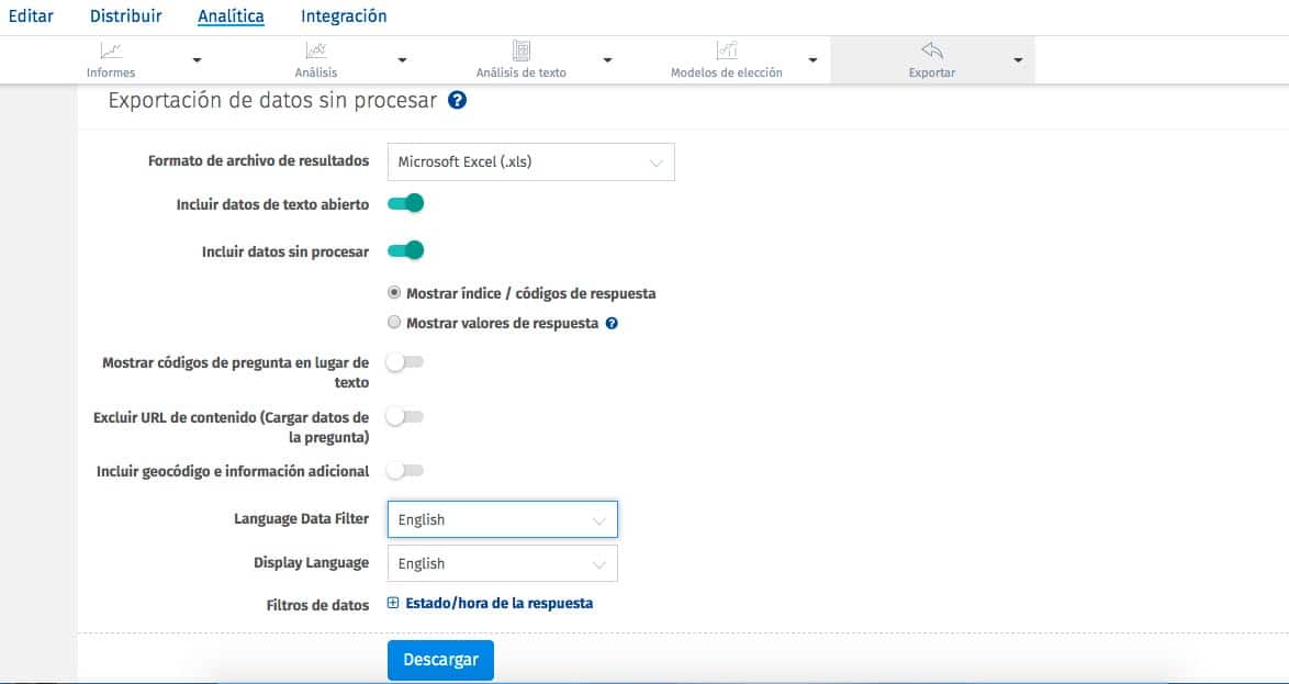 Pasos para exportar datos de una encuesta multilingüe