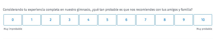 ejemplo de encuesta NPS para gimnasios