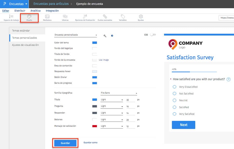 personalizar aspecto de una encuesta