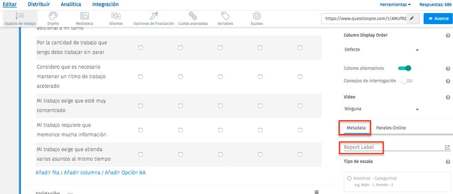 Cómo cambiar las etiquetas de preguntas y respuestas de tu reporte de encuesta 