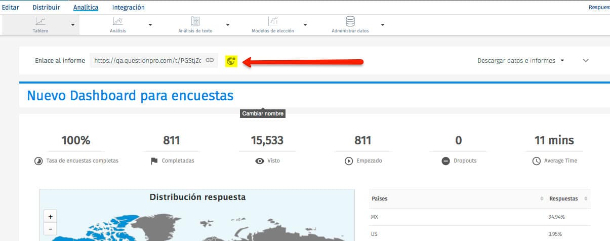 enlace para compartir un dashboard de encuestas