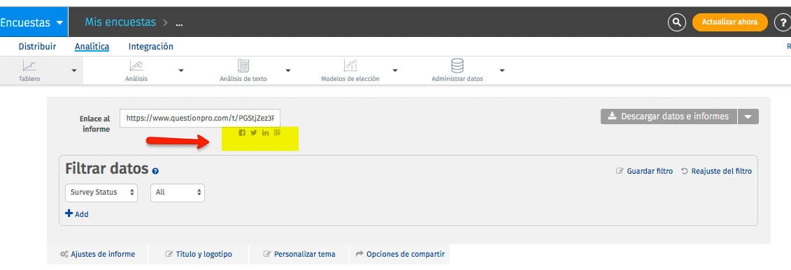 compartir dashboard de encuestas en redes sociales