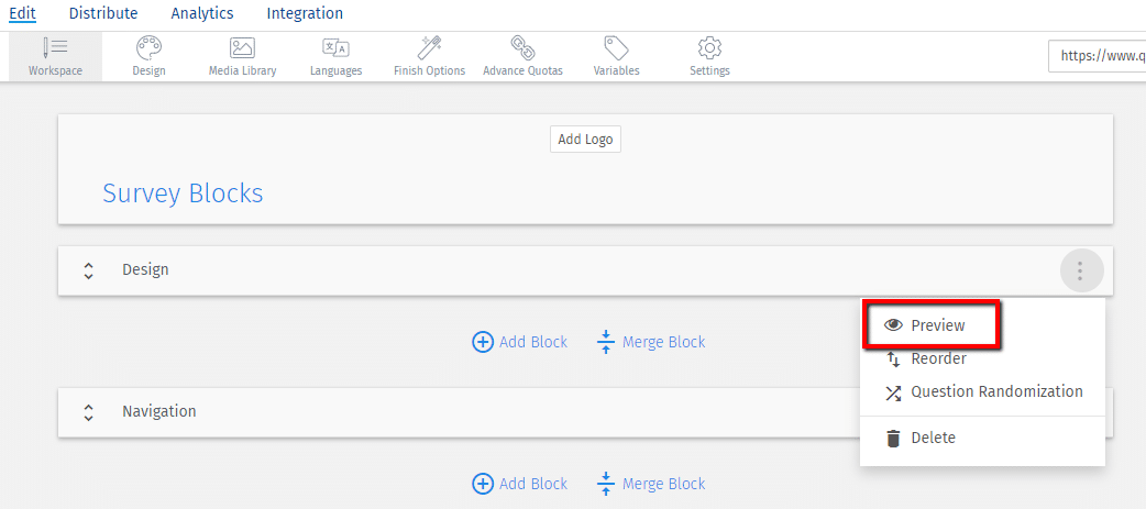 block of survey questions