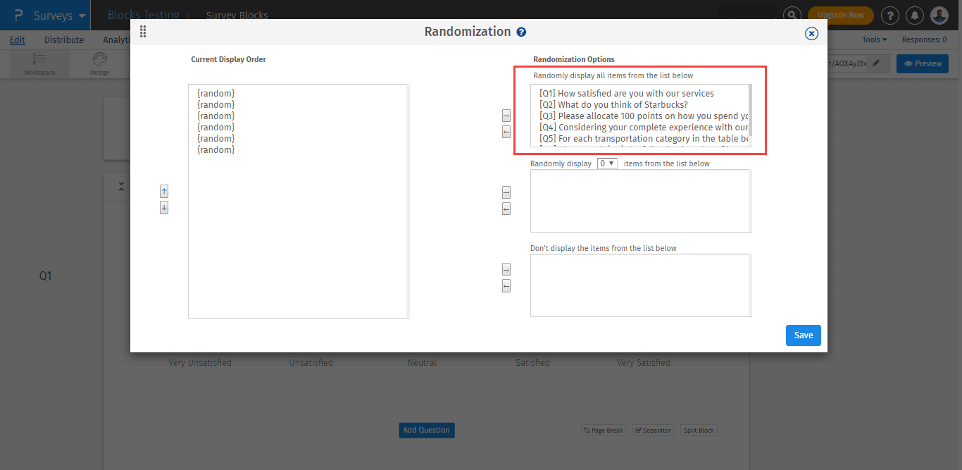 questions aléatoires dans l'enquête