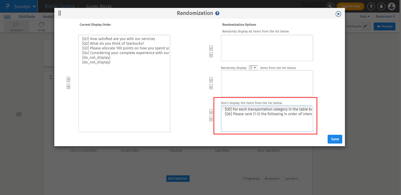 masquer les questions de l'enquête