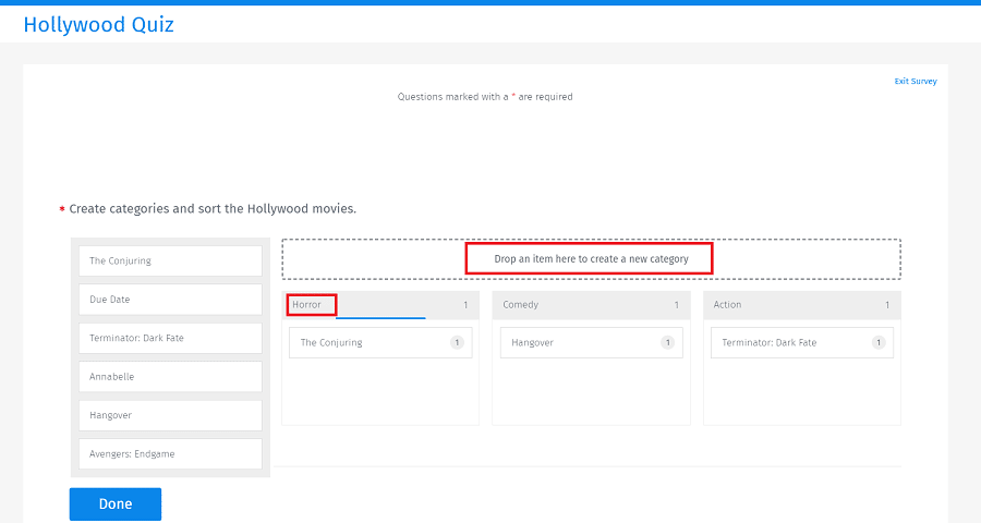 sort cards in survey