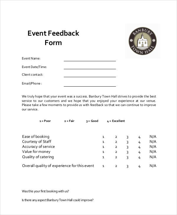 Feedbackformulier voor evenementen in Banbury Town Hall