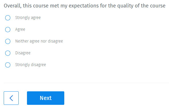 Over het algemeen voldeed deze cursus aan mijn verwachtingen wat betreft de kwaliteit van de cursus