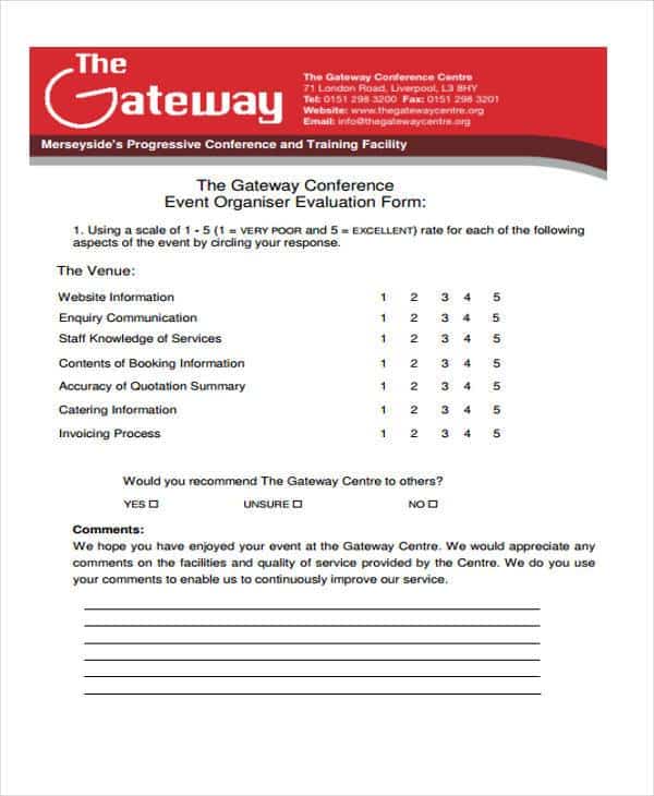 The Gateway Centre'ın konferans etkinliği değerlendirme formu