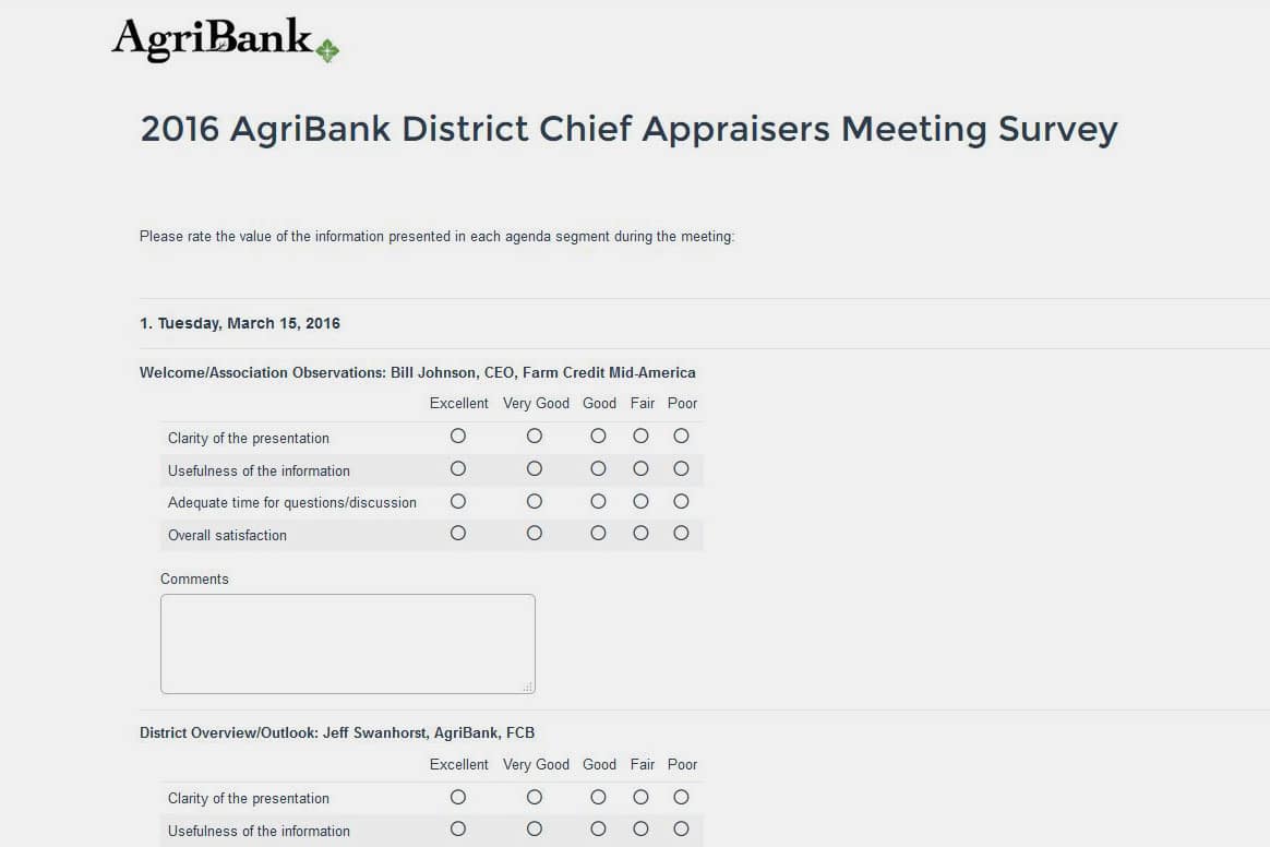 Formulaire de retour d'information sur l'événement de l'arpenteur en chef du district d'AgriBank