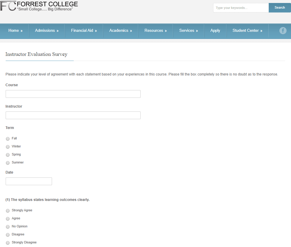 Course evaluation survey