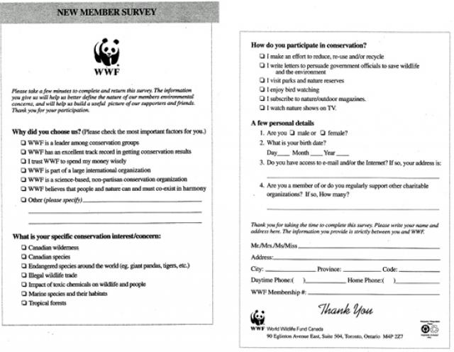 WWF'nin yeni üye anketi şablonu