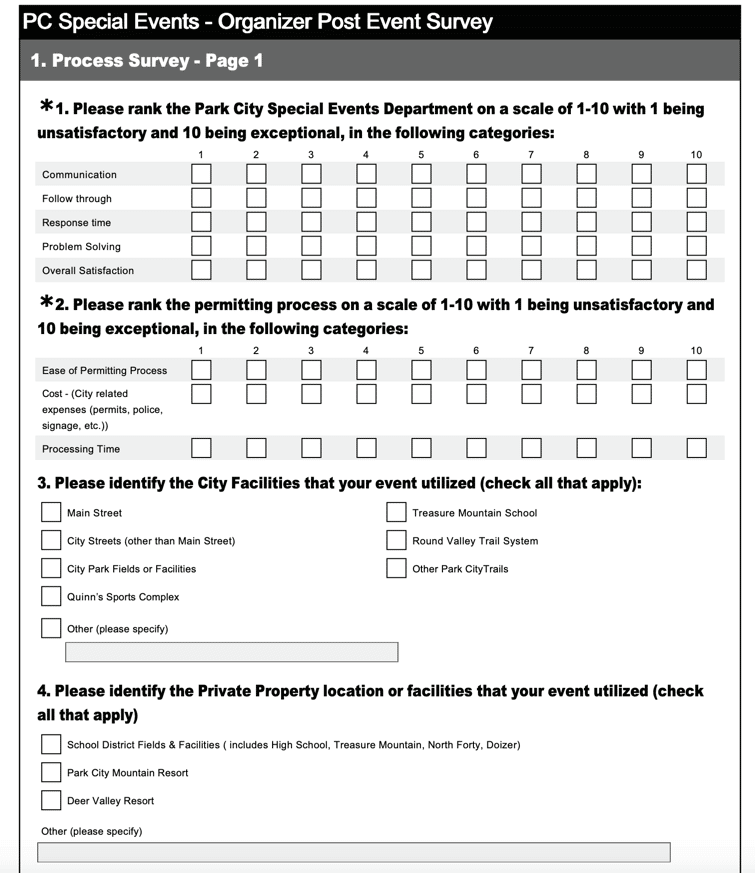 Park City events organizer post-event survey