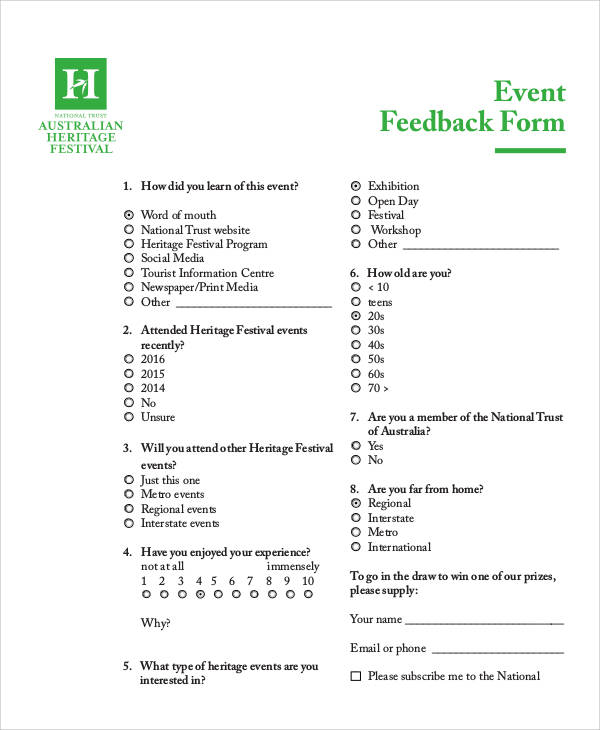 Australian Heritage Festival event feedback form