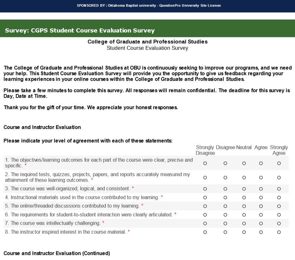 student course evaluation survey