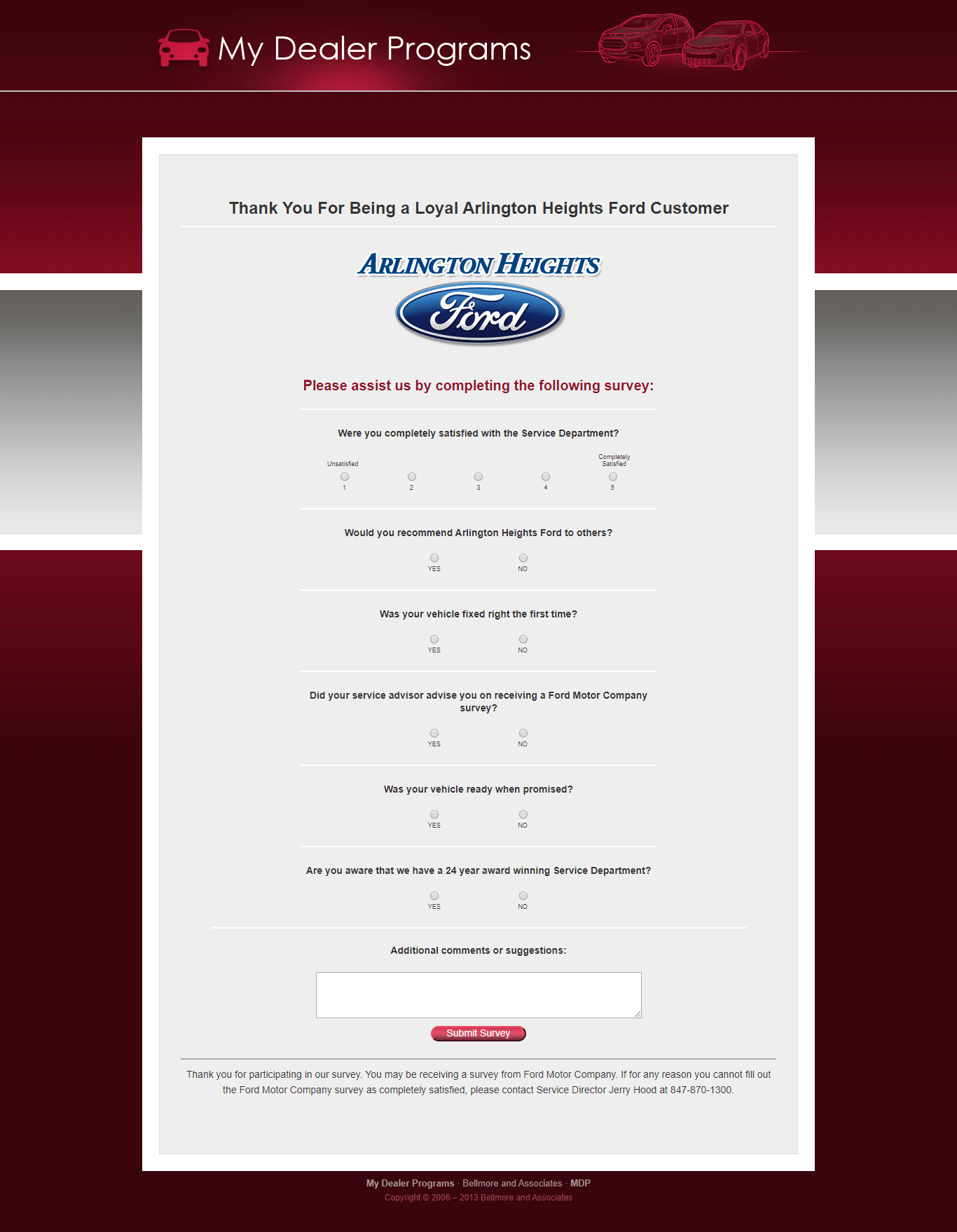 Ford Customer satisfaction Survey template
